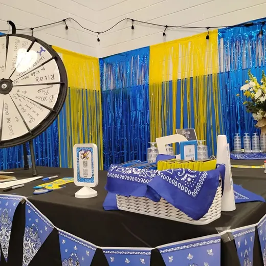 The prize wheel and fringe backdrop