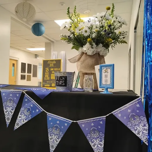 Flowers and bunting on a table