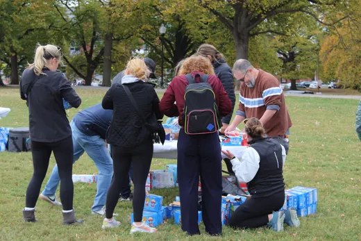 Volunteers setting out water at the start