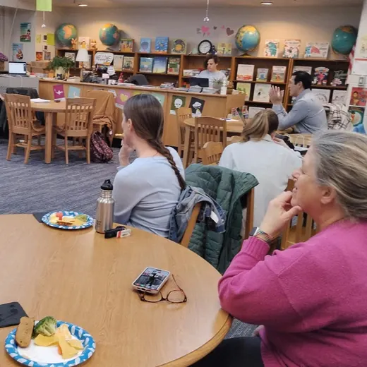 Coffee and conversation in the library