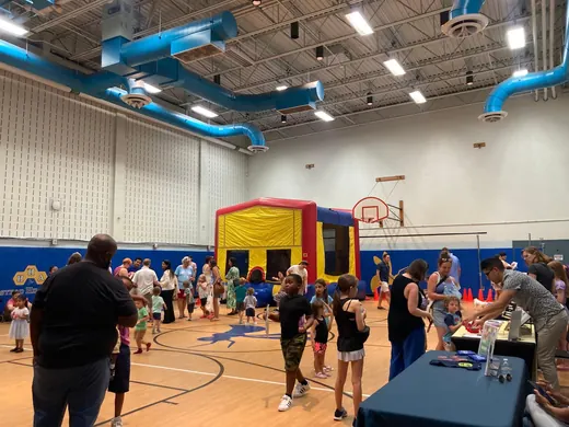 The gym set up for the welcome party
