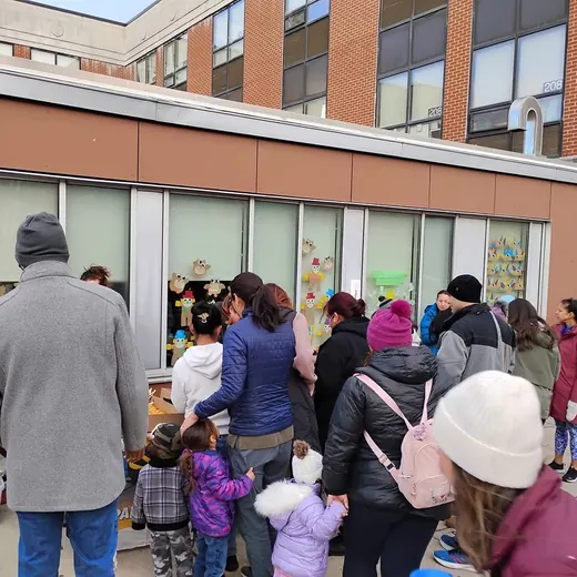 Families at the school windows