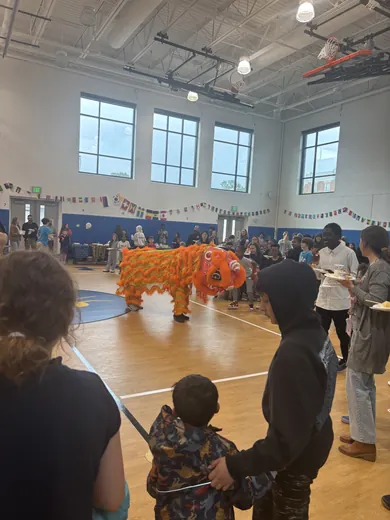 A lion dance in the gym